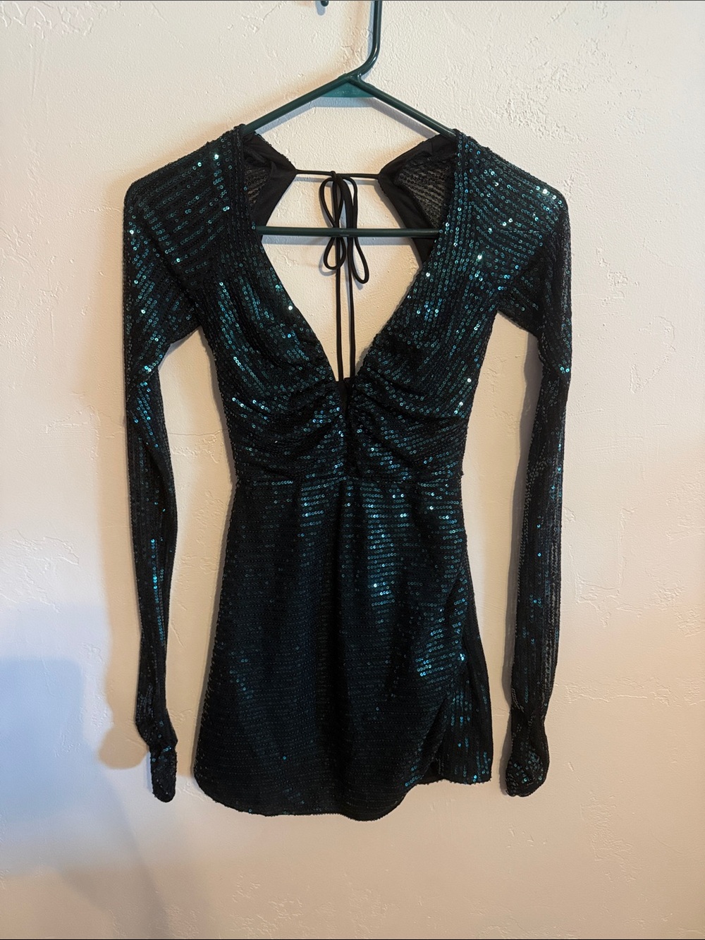 Long Sleeve Sequin Mini Dress in Emerald Green
